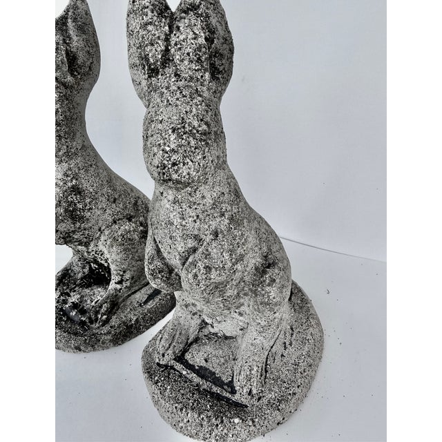 Composition Stone Garden Rabbit Sculptures With Weathered Patina, Pair For Sale - Image 14 of 14