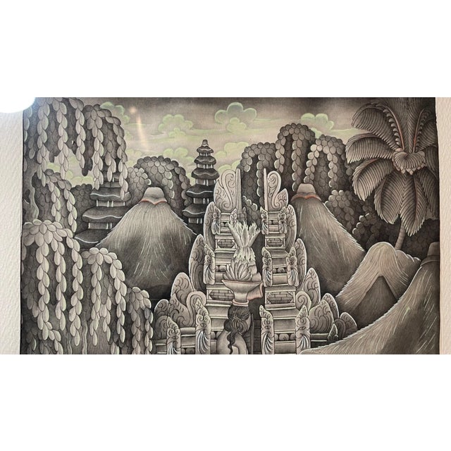 Figurative Vintage Original Balinese Ubud Indonesian Figural Landscape Watercolor Painting For Sale - Image 3 of 8