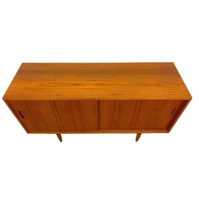 Vintage Danish Mid-Century Modern Teak Sliding Door Credenza / Sideboard With Drawer For Sale - Image 10 of 13