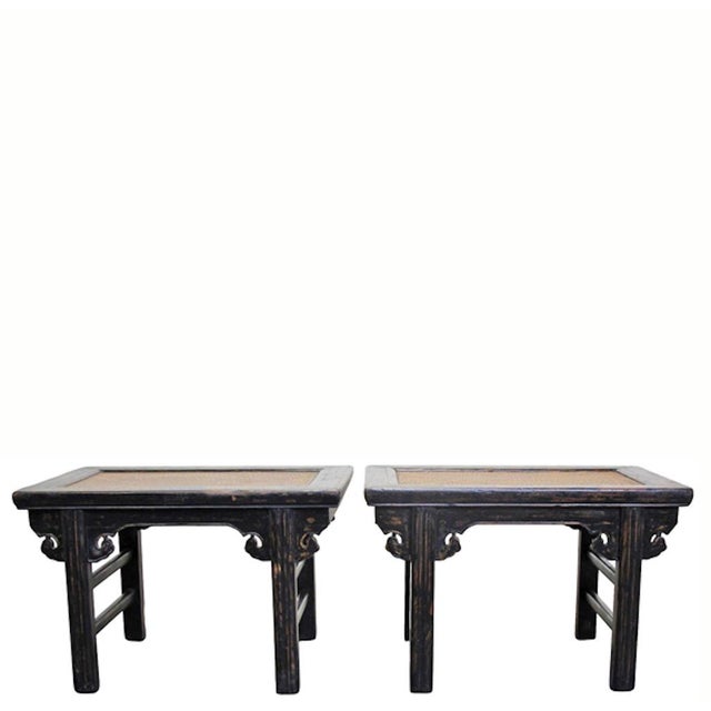 Wood Pair of Rattan Top Side Tables For Sale - Image 7 of 9