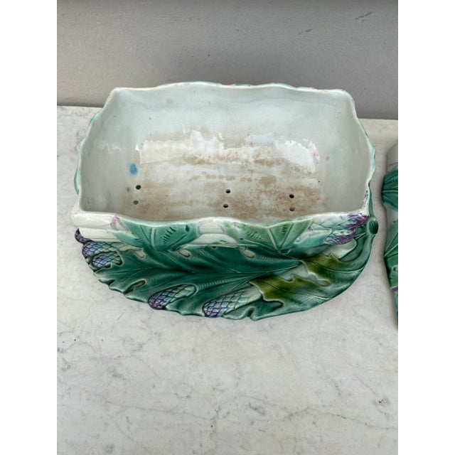 19th Century Majolica Asparagus and Artichoke Tureen Saint Amand For Sale - Image 4 of 9