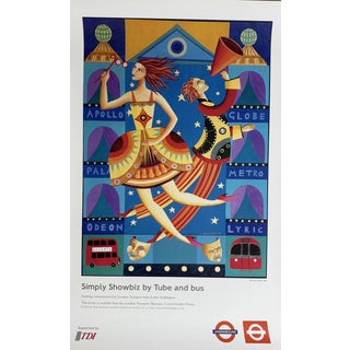 Simply Showbiz by Tube and Bus Poster by Lesley Saddington, UK, 1998 For Sale
