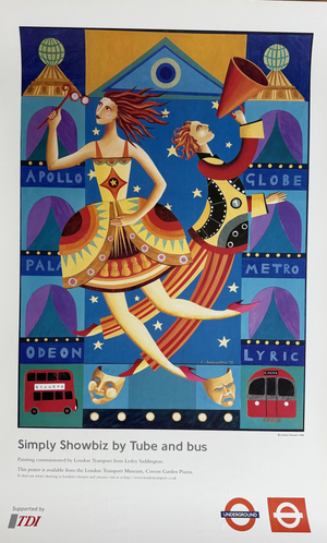 Simply Showbiz by Tube and Bus Poster by Lesley Saddington, UK, 1998