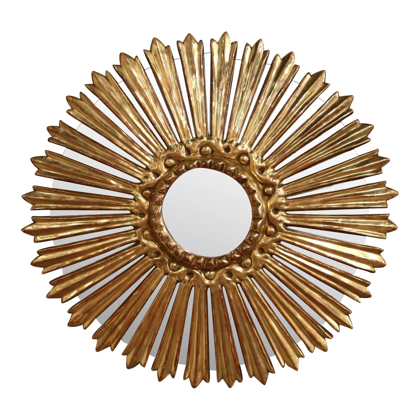 Mid-Century Italian Carved Giltwood Sunburst Wall Mirror With Mirrored ...
