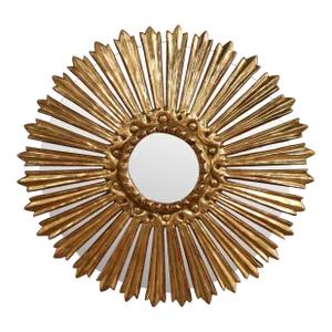 Mid-Century Italian Carved Giltwood Sunburst Wall Mirror With Mirrored Rays