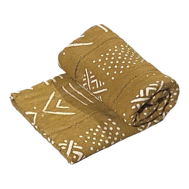 African Large Mustard & White Mud Cloth Textile Mali 63" by 37" For Sale