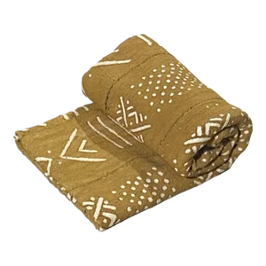 African Large Mustard & White Mud Cloth Textile Mali 63" by 37"