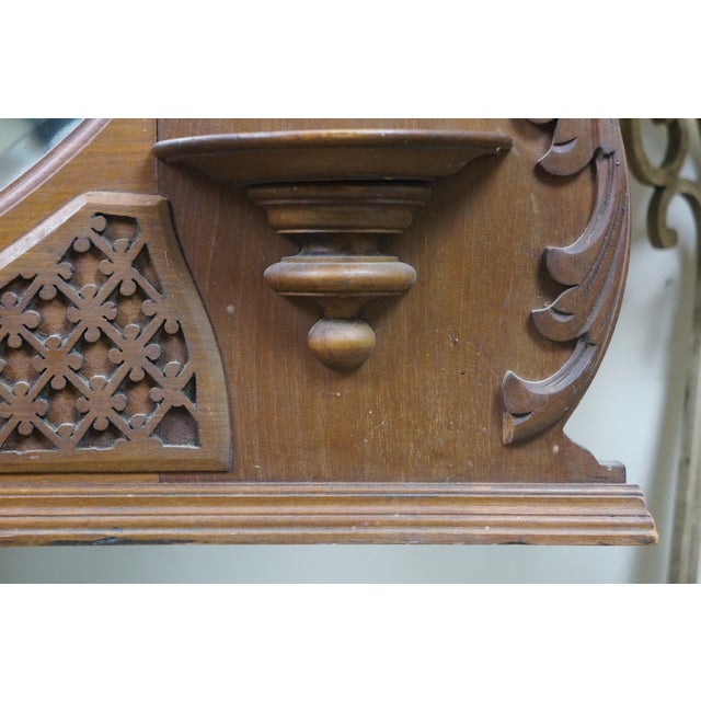 Antique Victorian Walnut Acanthus Fretwork Dresser Vanity Mantel Mirror 45" For Sale - Image 12 of 16