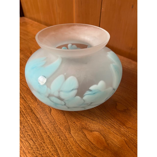 Vintage Mid-Century Pair of Hand Blown Vases - Tarnowiec Poland Semi Opaque Turquoise & Lime For Sale - Image 4 of 18