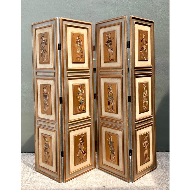 Mid-Century Modern Vintage Painted Harlequin Wood Folding Screen For Sale - Image 3 of 18