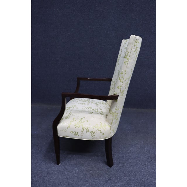 Hickory Chair Co. Upholstered Open Arm Chair in Damask Fabric For Sale - Image 10 of 12
