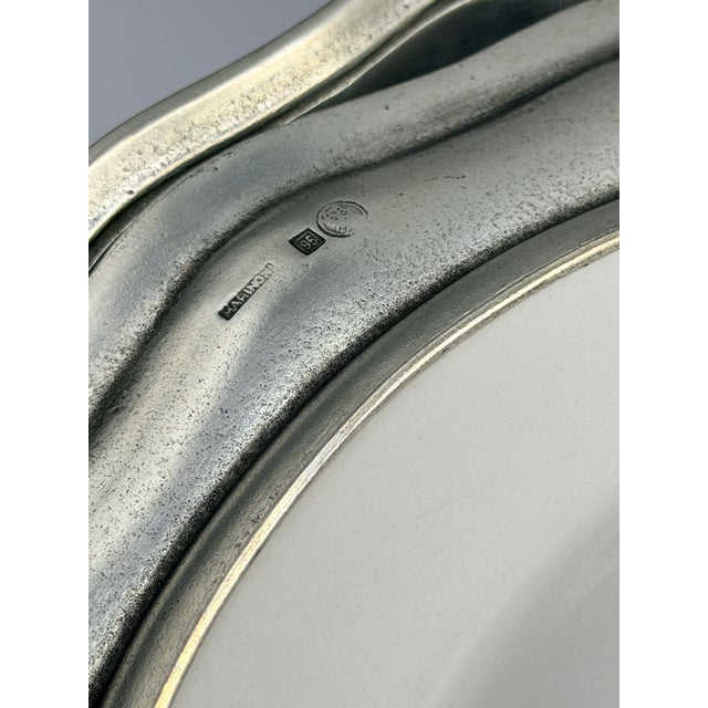 1990s 1990s Arte Italica Italian Ceramic Pasta Plates With Pewter Rim – Set of 9 For Sale - Image 5 of 6