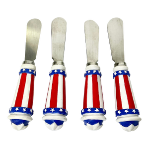 1970s Americana Boho Chic Arts & Crafts Stars & Stripes Spreader Knives - Set of 4 - 4th of July