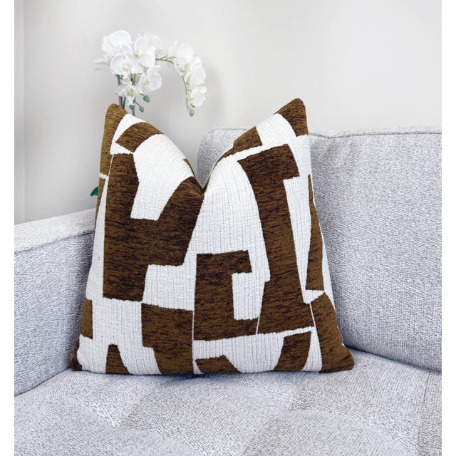 Not Yet Made - Made To Order Cocoa Hierographic 20x20 Chenille Pillow With Feather Down Insert For Sale - Image 5 of 5