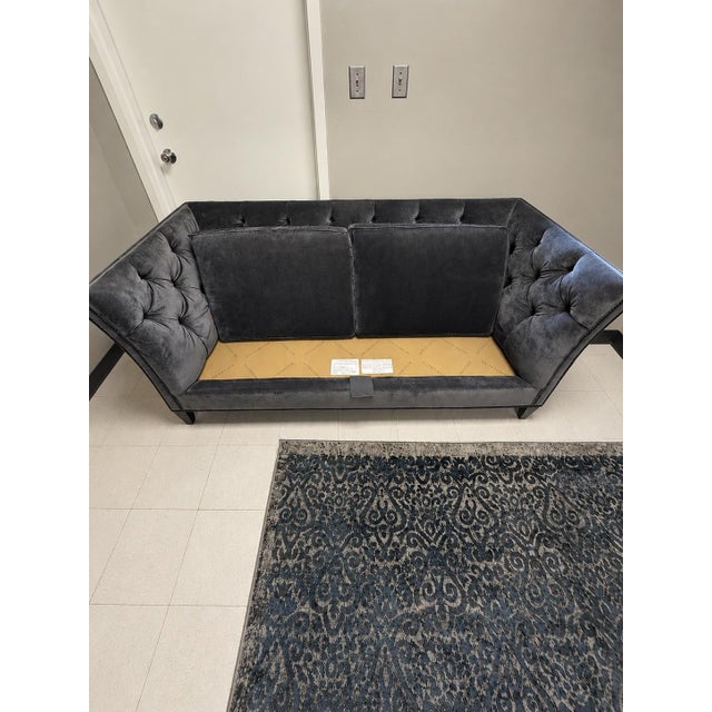 Ethan Allen Blue/Gray Tufted Shelton Sofa With Nailhead Trim For Sale - Image 10 of 12
