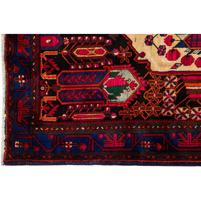 1960s Vintage Persian Bidjar Handmade Medallion Navy Blue Wool Rug For Sale - Image 4 of 6
