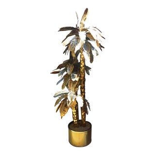 Mid-Century Modern Brass Regency Metal Palm Tree Sculpture For Sale