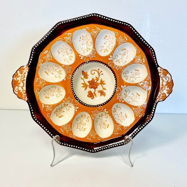 1980s 1980s Vintage Boho Chic Arts & Crafts Rustic European Deviled Egg Serving Plate, Easter. For Sale - Image 5 of 14