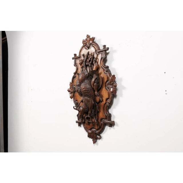 Black Forest Period 19th Century German Oak Wall Carving with Hunting Trophy For Sale - Image 10 of 12