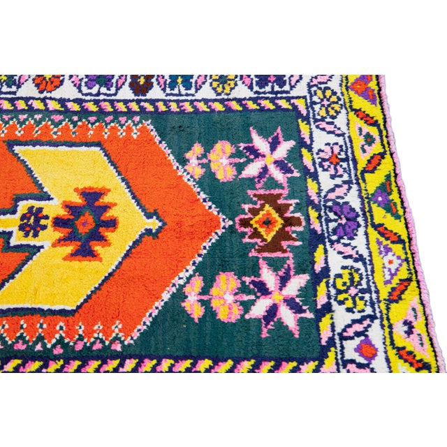Orange Orange Vintage Turkish Handmade Multicolor Tribal Designed Wool Runner For Sale - Image 8 of 11