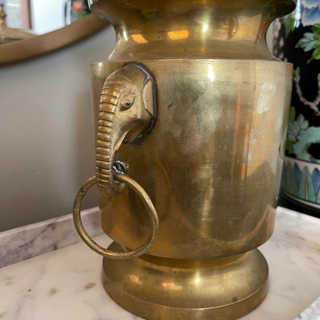 Traditional Vintage Brass Elephant Head Lidded Urn For Sale - Image 3 of 11