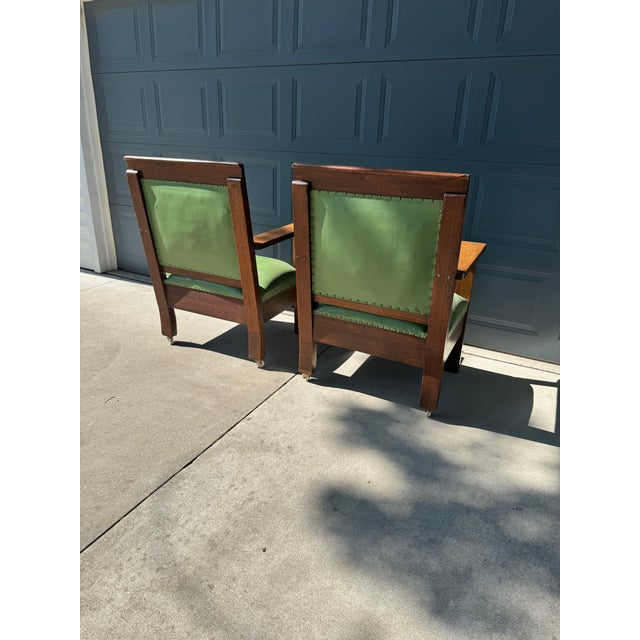 Pair of Antique Oversized Mission Style Oak Armchairs For Sale - Image 4 of 7