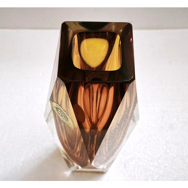Large Faceted Amber and Clear Formia Sommerso Murano Glass Vase, Italy, 1970s For Sale - Image 16 of 18