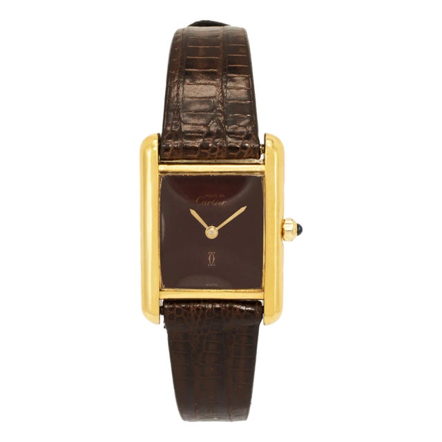 Vintage Ladies Cartier Tank Vermeil 21mm 366001 Bordeaux 925 Gold Plaque Watch For Sale