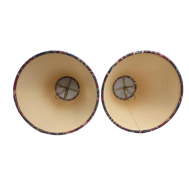 Frederick Cooper 1990s Frederick Cooper Brass Candlestick Buffet Lamps With Paisley Shades - A Pair For Sale - Image 4 of 8