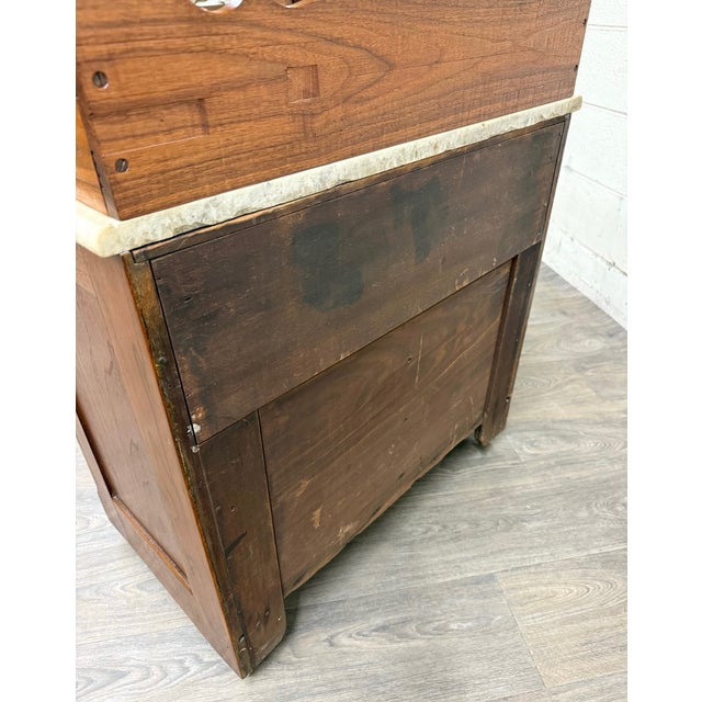 Antique Victorian Eastlake Style Walnut Marble Top Cabinet Commode Washstand For Sale - Image 12 of 12