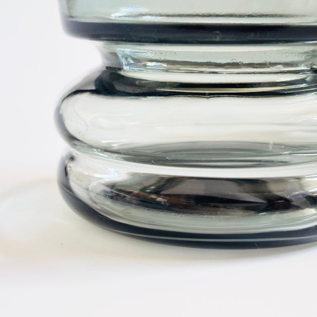 Mid 20th Century MCM Gray Hooped Glass Candle Holders by Cascade, England - Set of 2 For Sale - Image 5 of 7