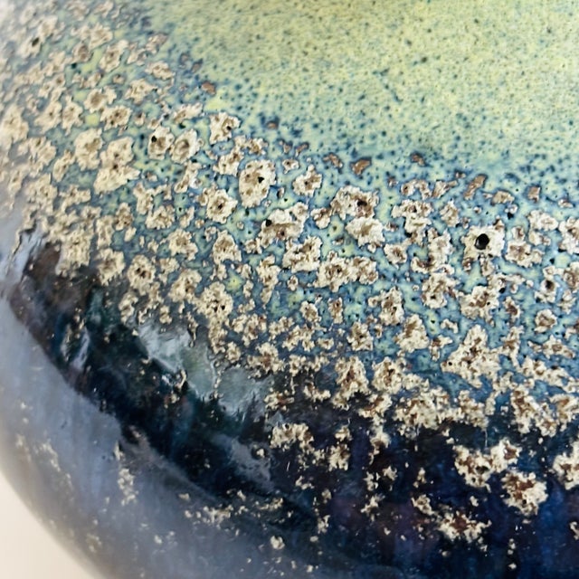 Textured Blue Lava Glaze Pottery Vase For Sale - Image 9 of 10
