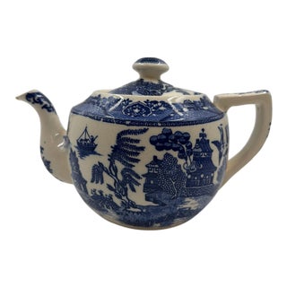 Vintage Japanese Blue & White Willow Transferware Teapot For Sale