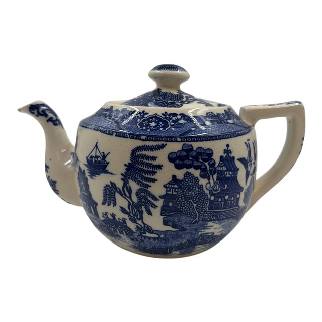 Vintage Japanese Blue & White Willow Transferware Teapot For Sale