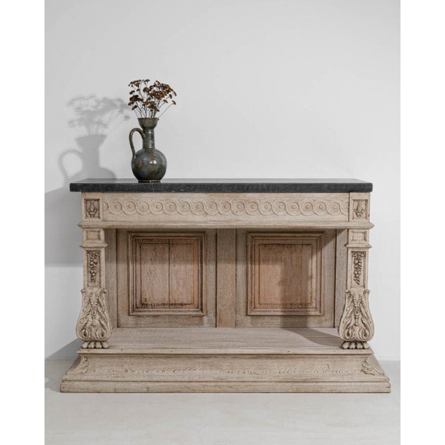 Gray 19th Century Oak Neoclassical Console Table With Belgian Bluestone Top For Sale - Image 8 of 9