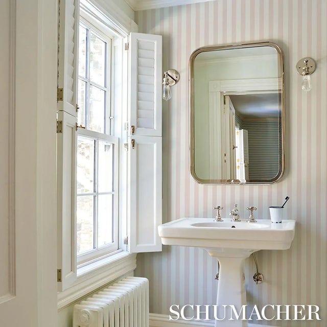 Schumacher Schumacher Emma Stripe Wallpaper In Petal For Sale - Image 4 of 4
