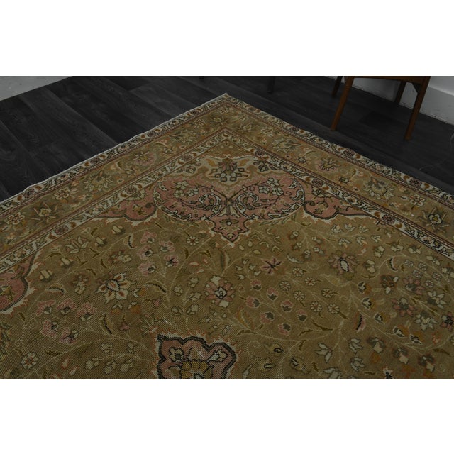 Persian 1970s Vintage Persian Handmade Wool Cotton Green Area Rug For Sale - Image 3 of 11