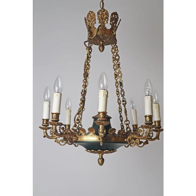 Royal French Empire Gilt Bronze and Forest Green 8-Armed Chandelier, 1950s For Sale - Image 18 of 18