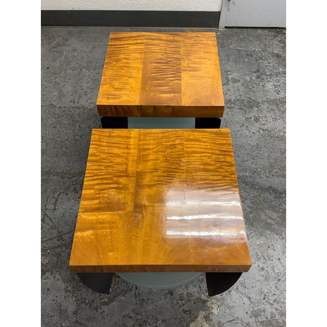 Postmodern Figured Maple + Frosted Glass End Tables For Sale - Image 4 of 12