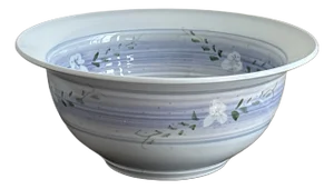 Vintage Late-20th Century Hand-Painted Studio Pottery Serving Bowl