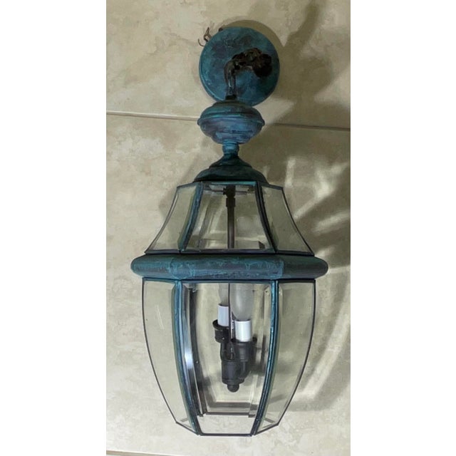 Single Vintage Solid Brass Hanging Lantern- 10”w X 19” High For Sale - Image 11 of 11