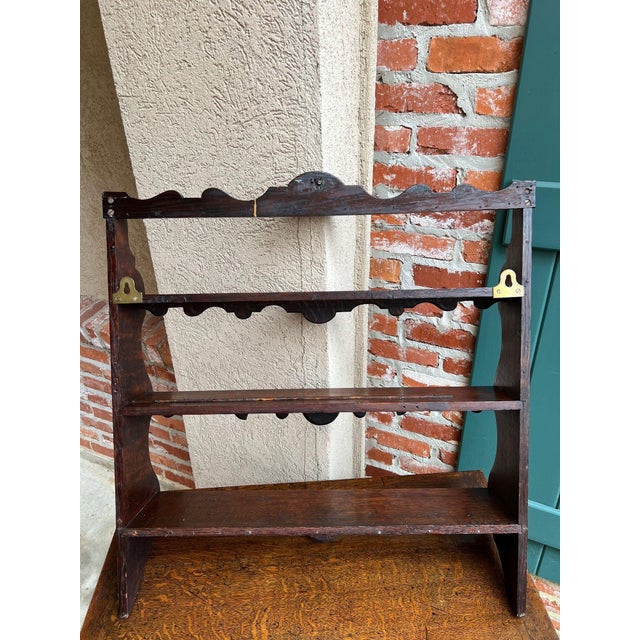 Antique English Gothic Revival Wall Shelf Carved Oak Hanging Display Rack C1880 For Sale - Image 12 of 18