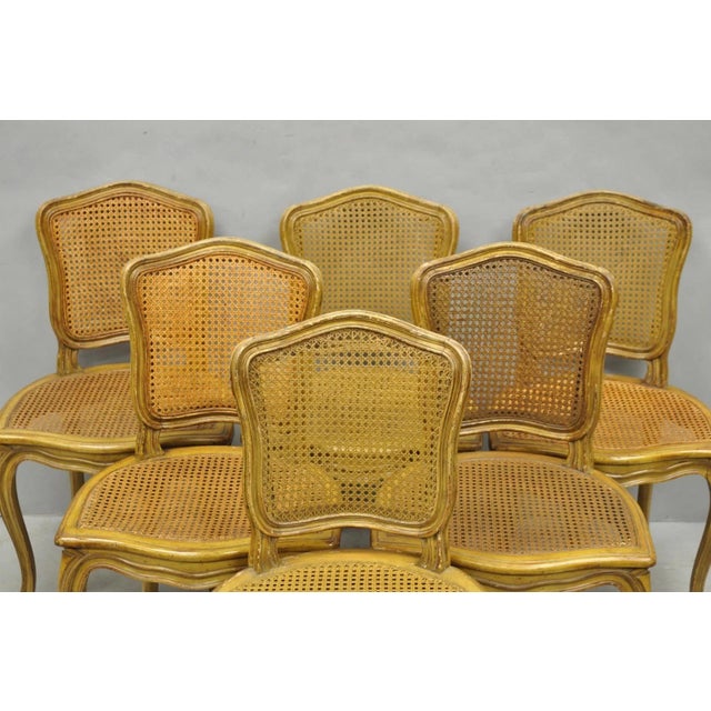 French Vintage French Provincial Louis XV Style Cane Dining Side Chairs - Set of 6 For Sale - Image 3 of 18
