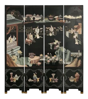 Chinese Export Four Panel Coromandel Screen Pastel Beauties
