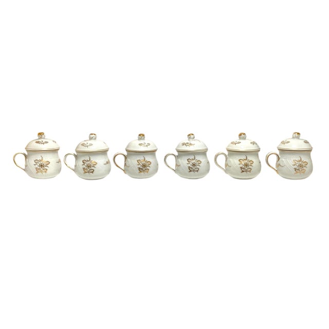 Mid 20th Century Richard Ginori Porcelain Pot De Creme & Tray Set Italian Dessert Cups Gold - Set of 7 For Sale - Image 9 of 14