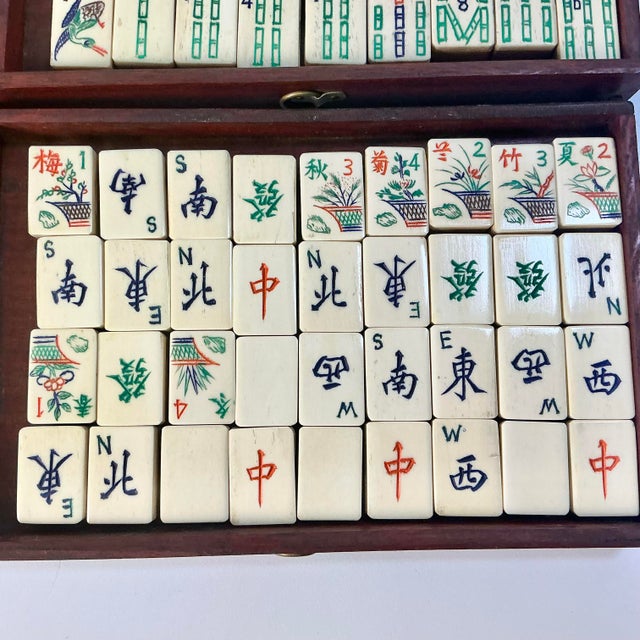 Antique Chinese Boho Chic Chinoiserie Mahjong Game Set, Rosewood & Brass Box. For Sale - Image 4 of 15