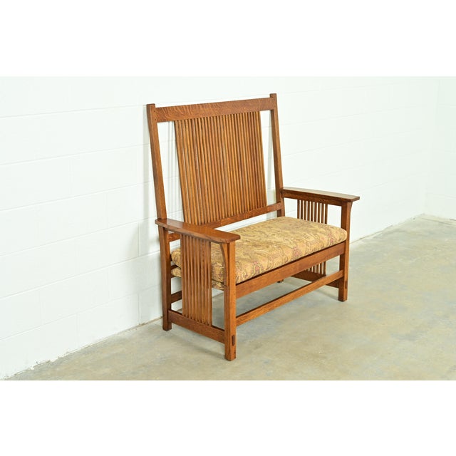 L. & J.G. Stickley, Inc. Stickley Mission Oak Arts & Crafts Spindle Bench or Settee For Sale - Image 4 of 14