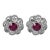 1930s Art Deco Inspired Ruby Diamond Cluster Stud Platinum Earrings, A Pair For Sale