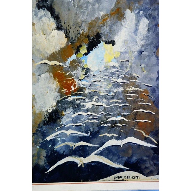 Oil on canvas, created with textured brushstrokes (in relief), depicting a flock of migrating seagulls, signed lower right...