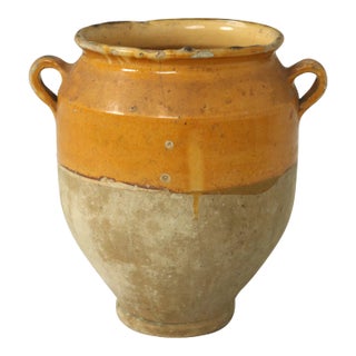 Antique Country French Confit Pot in Their Classic Mustard Glaze No Prior Repair For Sale